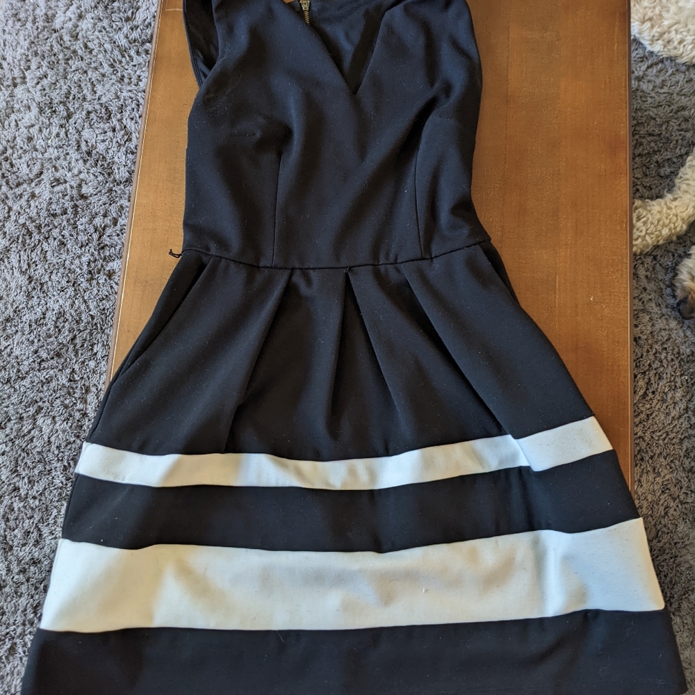Iz Byer Black Midi Dress with White Stripes
